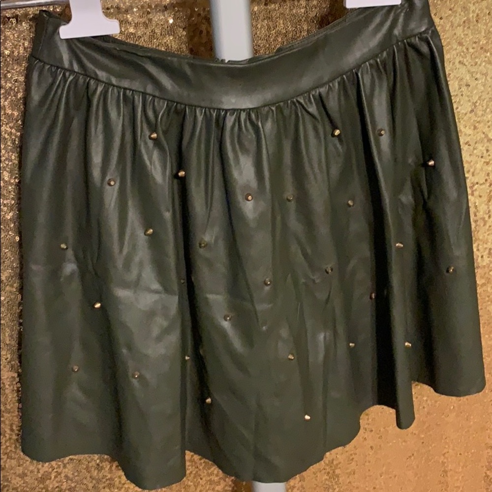 Green studded pleather skater skirt